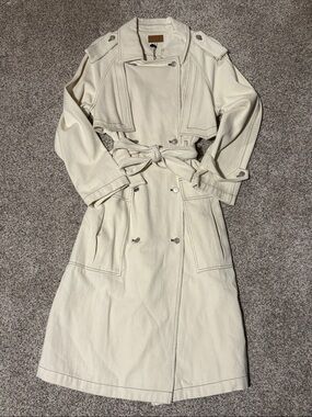 NWT Crescent Ivory Long 100% Cotton Denim Trench Coat in XS/S 🌙